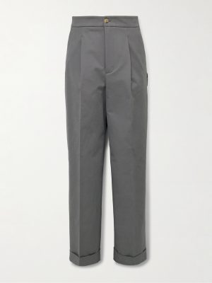 Straight-Leg Pleated Cotton-Blend Trousers Straight-Leg Pleated Cotton-Blend Trousers