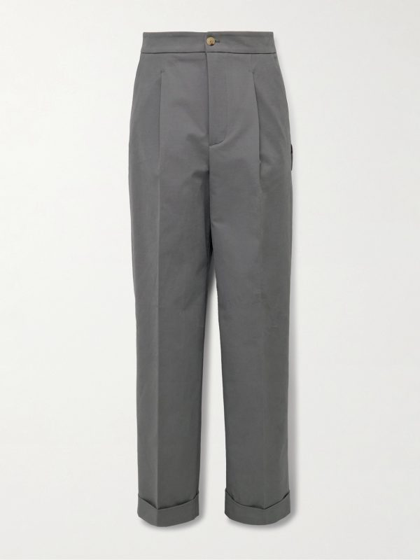 Straight-Leg Pleated Cotton-Blend Trousers Straight-Leg Pleated Cotton-Blend Trousers