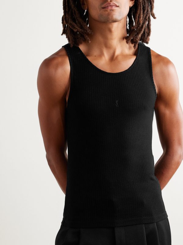 Cassandre Ribbed Logo-Embroidered Wool Tank Top - FR Cassandre Ribbed Logo-Embroidered Wool Tank Top - FR