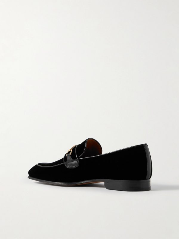 Bailey Chain-Embellished Leather-Trimmed Velvet Loafers - BK Bailey Chain-Embellished Leather-Trimmed Velvet Loafers - BK