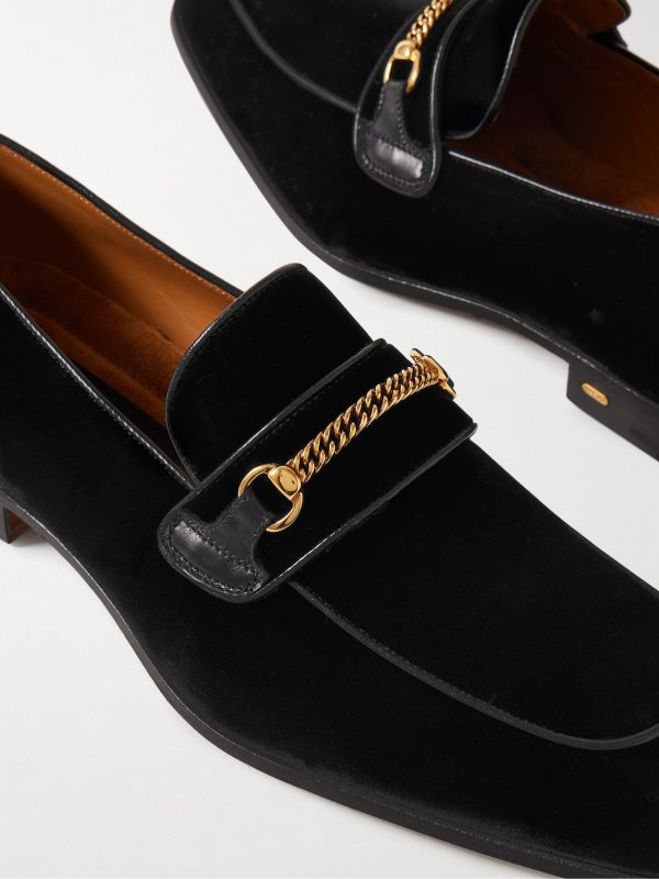 Bailey Chain-Embellished Leather-Trimmed Velvet Loafers - CU Bailey Chain-Embellished Leather-Trimmed Velvet Loafers - CU
