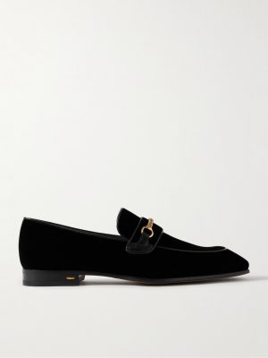 Bailey Chain-Embellished Leather-Trimmed Velvet Loafers Bailey Chain-Embellished Leather-Trimmed Velvet Loafers