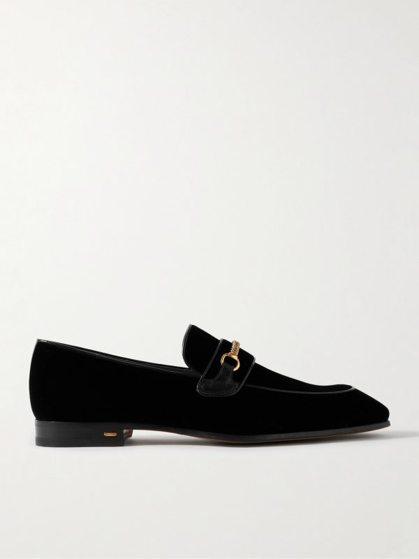 Bailey Chain-Embellished Leather-Trimmed Velvet Loafers Bailey Chain-Embellished Leather-Trimmed Velvet Loafers