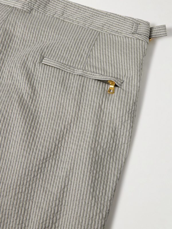 Bulldog Straight-Leg Mid-Length Striped Seersucker Swim Shorts - CU Bulldog Straight-Leg Mid-Length Striped Seersucker Swim Shorts - CU