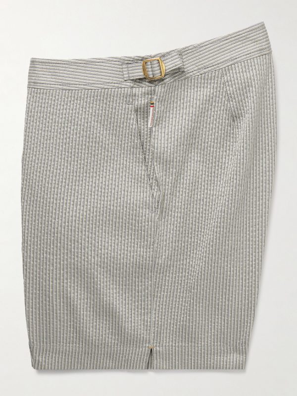 Bulldog Straight-Leg Mid-Length Striped Seersucker Swim Shorts - E1 Bulldog Straight-Leg Mid-Length Striped Seersucker Swim Shorts - E1