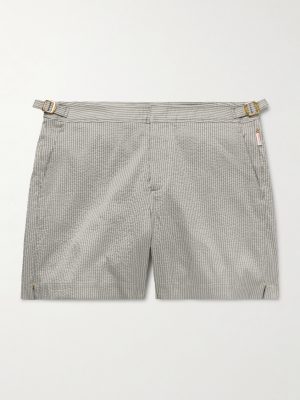 Bulldog Straight-Leg Mid-Length Striped Seersucker Swim Shorts