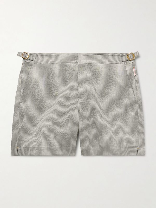 Bulldog Straight-Leg Mid-Length Striped Seersucker Swim Shorts Bulldog Straight-Leg Mid-Length Striped Seersucker Swim Shorts