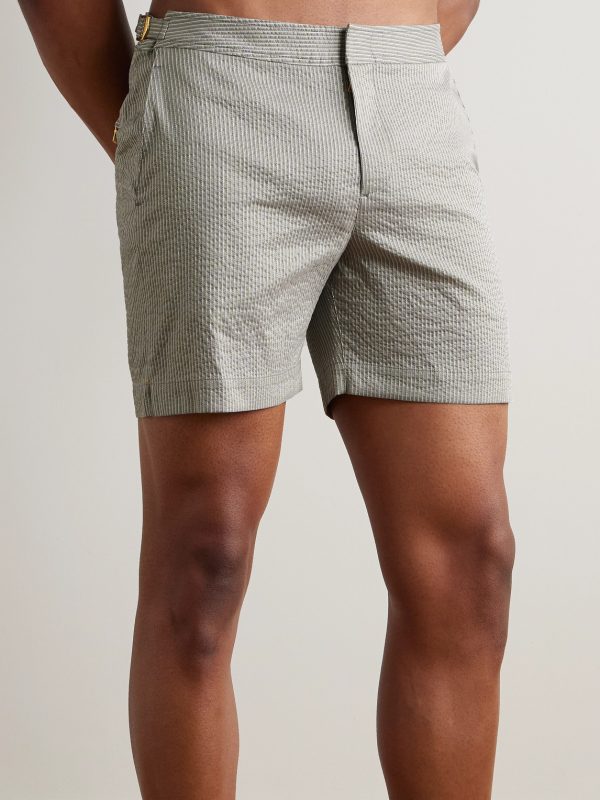 Bulldog Straight-Leg Mid-Length Striped Seersucker Swim Shorts - OU Bulldog Straight-Leg Mid-Length Striped Seersucker Swim Shorts - OU