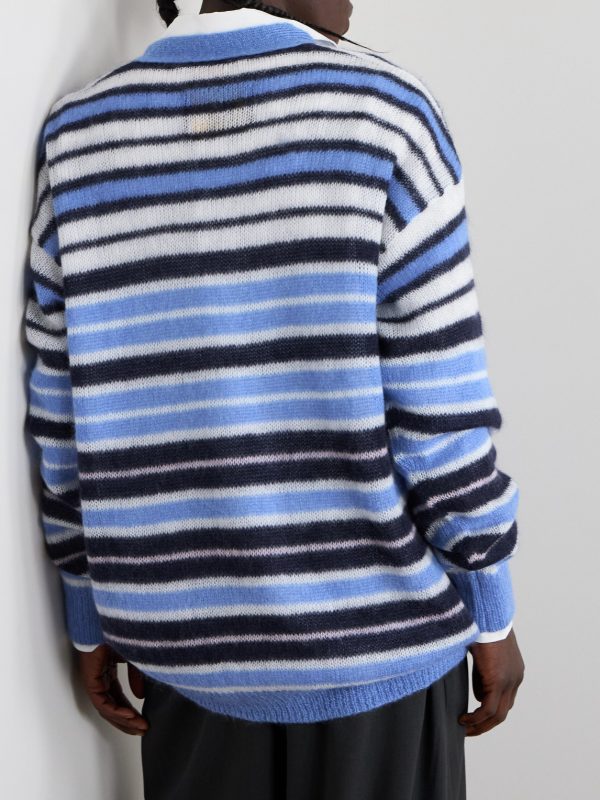 Logo-Embroidered Striped Mohair-Blend Cardigan - BK Logo-Embroidered Striped Mohair-Blend Cardigan - BK