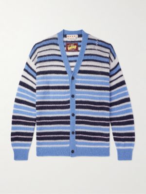 Logo-Embroidered Striped Mohair-Blend Cardigan Logo-Embroidered Striped Mohair-Blend Cardigan