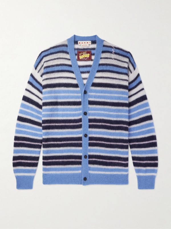 Logo-Embroidered Striped Mohair-Blend Cardigan Logo-Embroidered Striped Mohair-Blend Cardigan