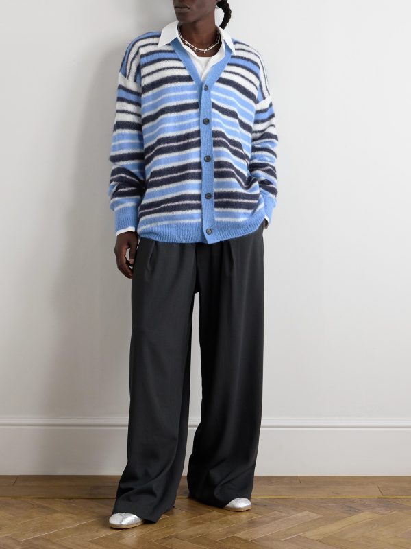 Logo-Embroidered Striped Mohair-Blend Cardigan - OU Logo-Embroidered Striped Mohair-Blend Cardigan - OU