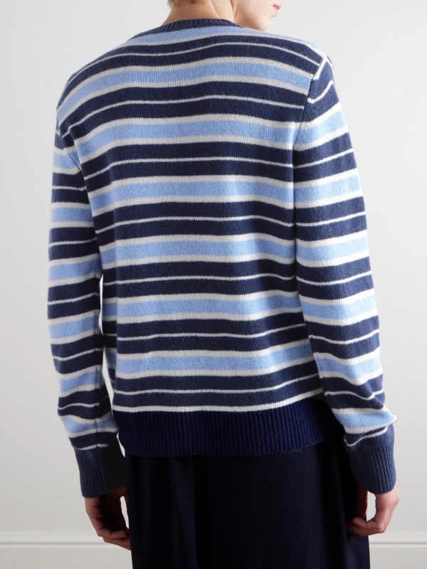 Logo-Embroidered Striped Wool and Cashmere-Blend Sweater - BK