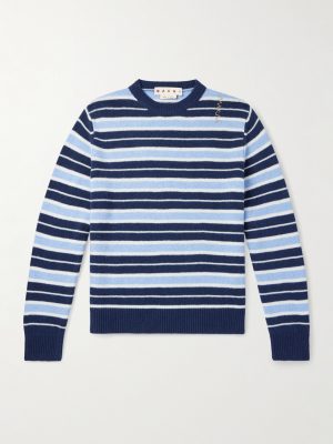 Logo-Embroidered Striped Wool and Cashmere-Blend Sweater Logo-Embroidered Striped Wool and Cashmere-Blend Sweater