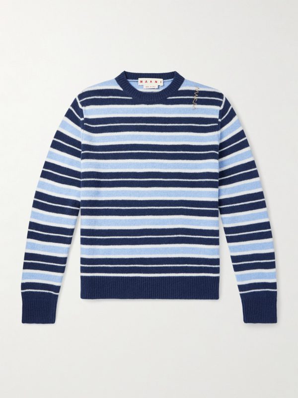 Logo-Embroidered Striped Wool and Cashmere-Blend Sweater
