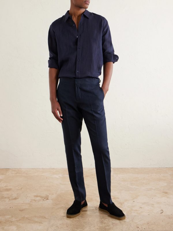 Griffon Tapered Linen Trousers - OU Griffon Tapered Linen Trousers - OU
