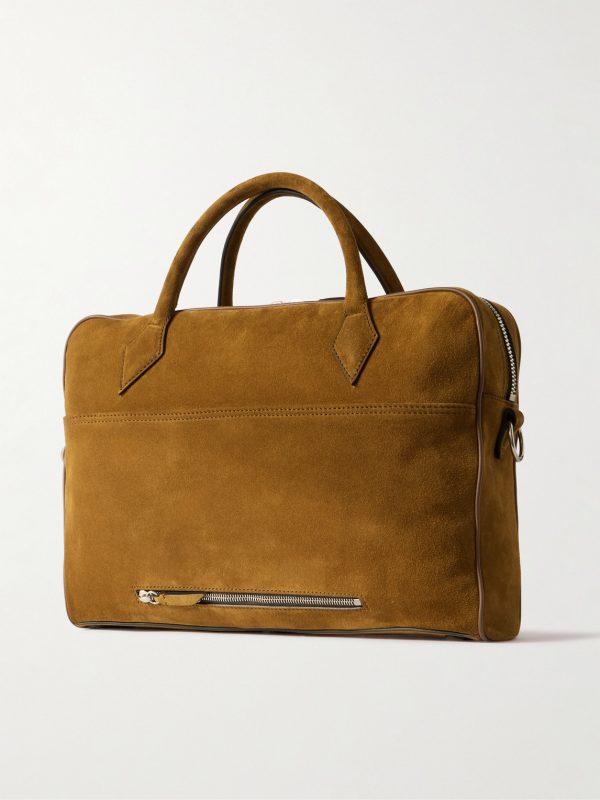 Closer Slim Leather-Trimmed Suede Briefcase - BK Closer Slim Leather-Trimmed Suede Briefcase - BK