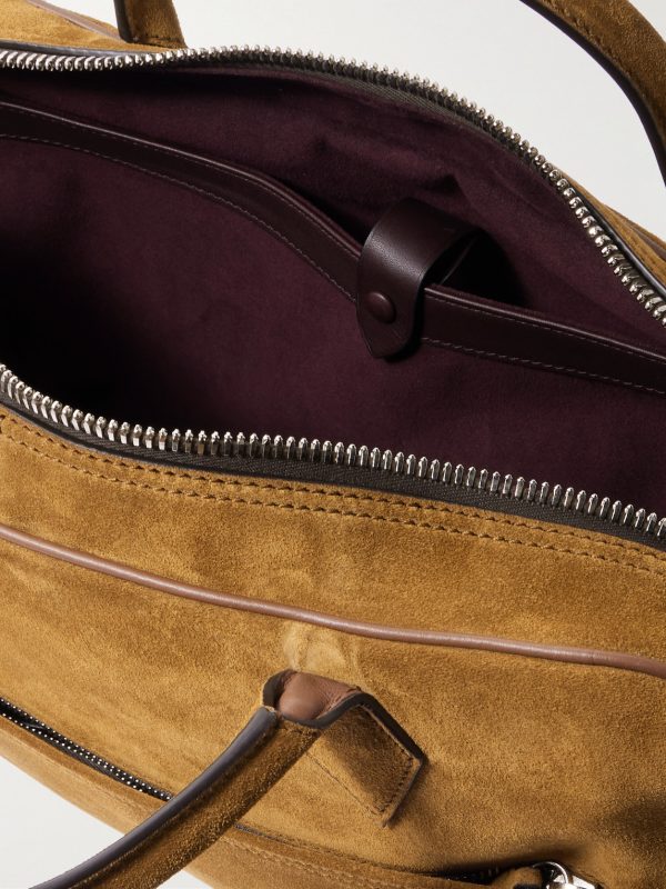 Closer Slim Leather-Trimmed Suede Briefcase - E1 Closer Slim Leather-Trimmed Suede Briefcase - E1