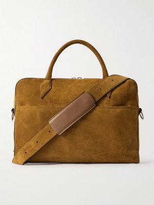 Closer Slim Leather-Trimmed Suede Briefcase Closer Slim Leather-Trimmed Suede Briefcase
