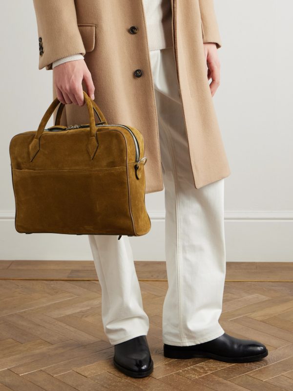 Closer Slim Leather-Trimmed Suede Briefcase - OU Closer Slim Leather-Trimmed Suede Briefcase - OU