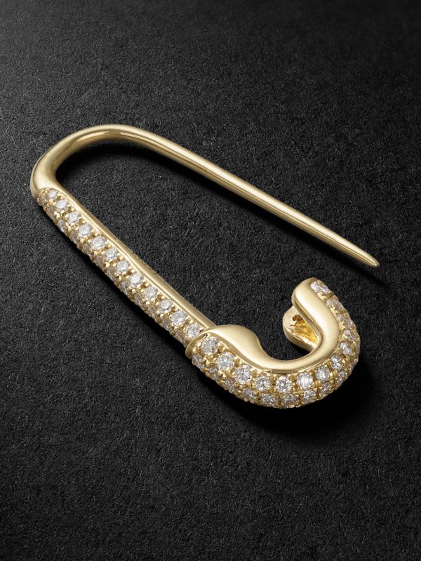 Safety Pin 18-Karat Gold Diamond Single Earring - BK Safety Pin 18-Karat Gold Diamond Single Earring - BK
