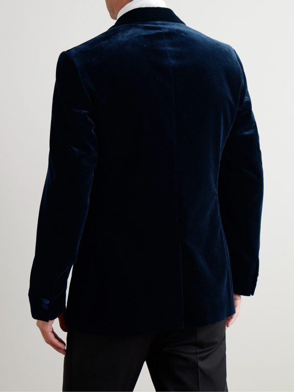Slim-Fit Shawl-Collar Cotton-Velvet Tuxedo Jacket - BK