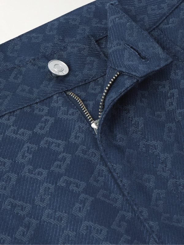 Straight-Leg Logo-Jacquard Cotton-Blend Trousers - E1 Straight-Leg Logo-Jacquard Cotton-Blend Trousers - E1