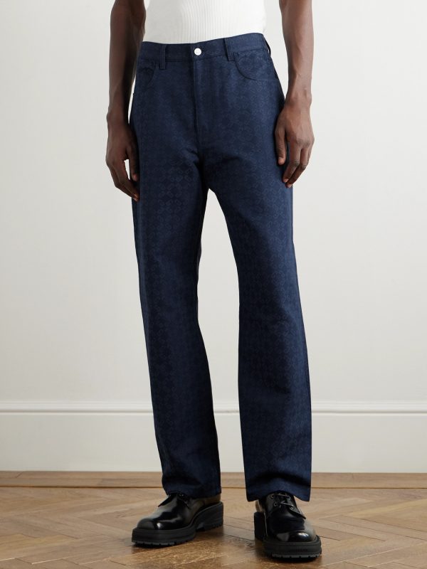 Straight-Leg Logo-Jacquard Cotton-Blend Trousers - FR Straight-Leg Logo-Jacquard Cotton-Blend Trousers - FR