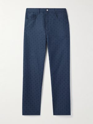 Straight-Leg Logo-Jacquard Cotton-Blend Trousers Straight-Leg Logo-Jacquard Cotton-Blend Trousers