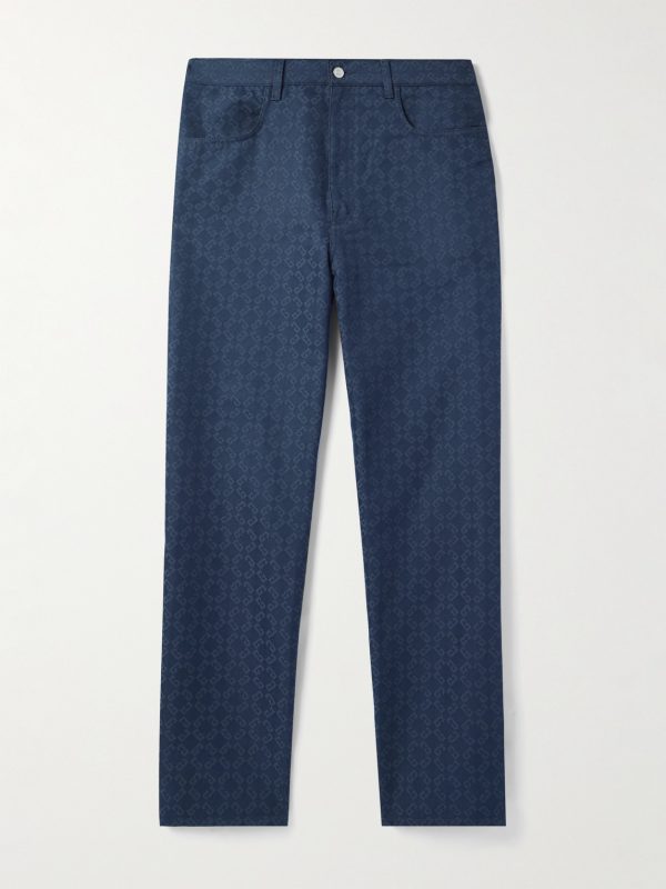 Straight-Leg Logo-Jacquard Cotton-Blend Trousers Straight-Leg Logo-Jacquard Cotton-Blend Trousers
