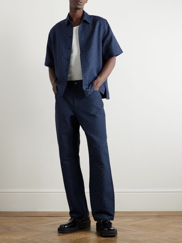Straight-Leg Logo-Jacquard Cotton-Blend Trousers - OU Straight-Leg Logo-Jacquard Cotton-Blend Trousers - OU