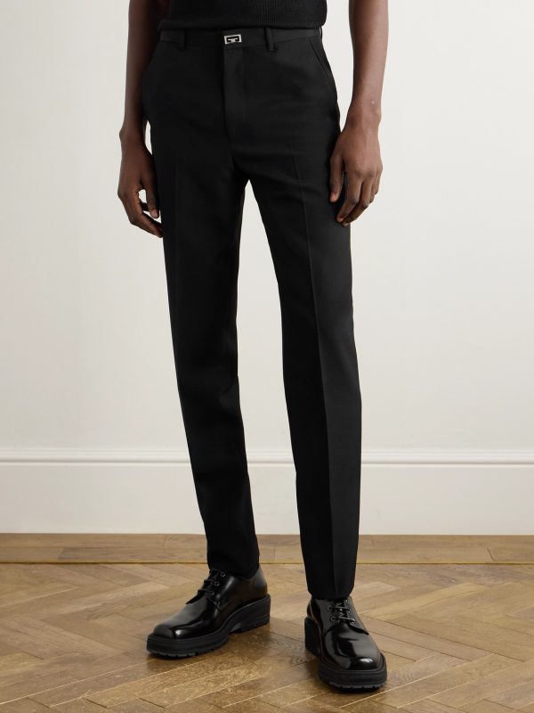 Tapered Logo-Embellished Wool Trousers - FR Tapered Logo-Embellished Wool Trousers - FR