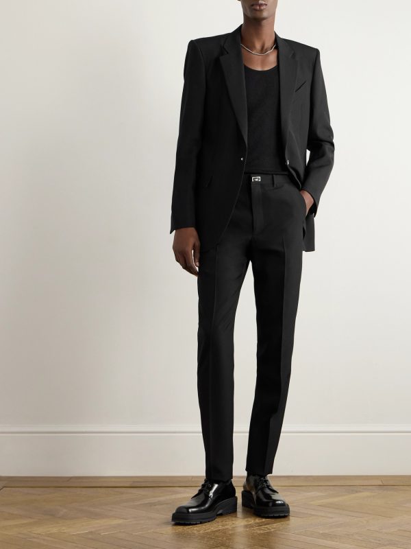 Tapered Logo-Embellished Wool Trousers - OU Tapered Logo-Embellished Wool Trousers - OU