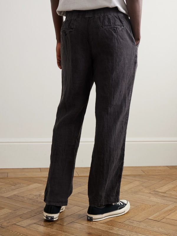 Straight-Leg Garment-Dyed Linen Drawstring Trousers - BK Straight-Leg Garment-Dyed Linen Drawstring Trousers - BK