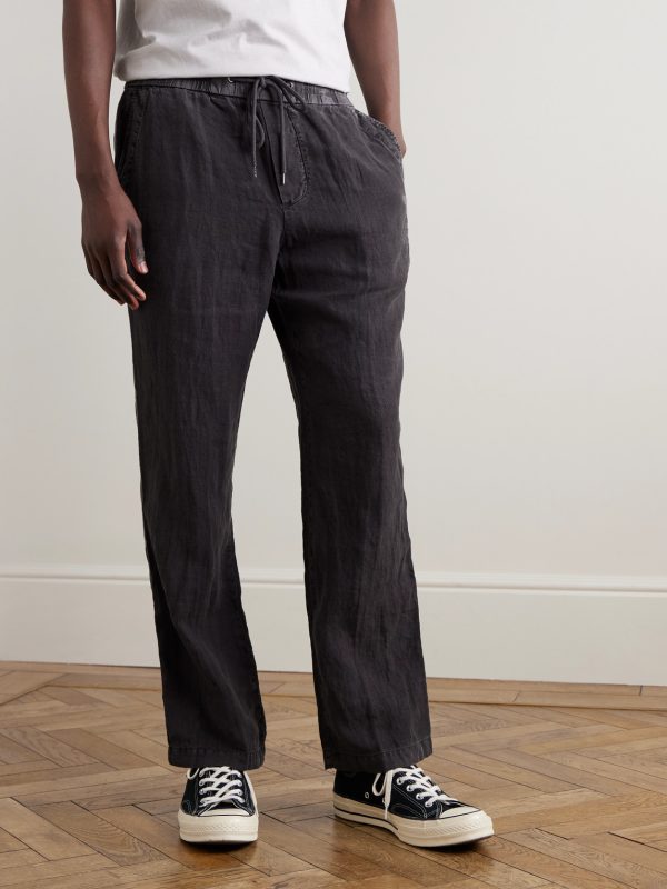 Straight-Leg Garment-Dyed Linen Drawstring Trousers - FR Straight-Leg Garment-Dyed Linen Drawstring Trousers - FR