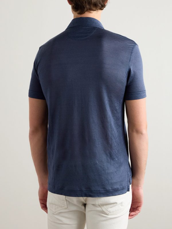 Slim-Fit Silk and Linen-Blend Polo Shirt - BK