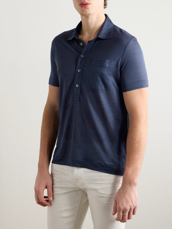 Slim-Fit Silk and Linen-Blend Polo Shirt - FR