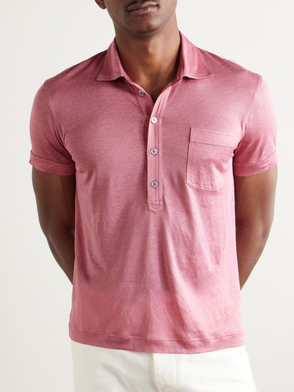 Slim-Fit Silk and Linen-Blend Polo Shirt - FR Slim-Fit Silk and Linen-Blend Polo Shirt - FR