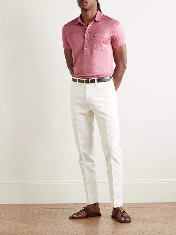 Slim-Fit Silk and Linen-Blend Polo Shirt - OU Slim-Fit Silk and Linen-Blend Polo Shirt - OU