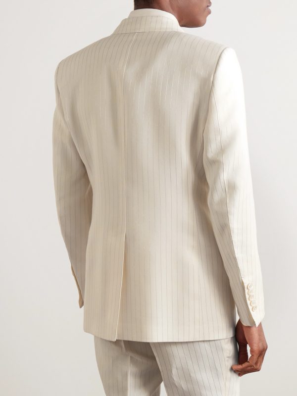 Dyllan Double-Breasted Metallic Striped Wool-Blend Suit Jacket - BK Dyllan Double-Breasted Metallic Striped Wool-Blend Suit Jacket - BK