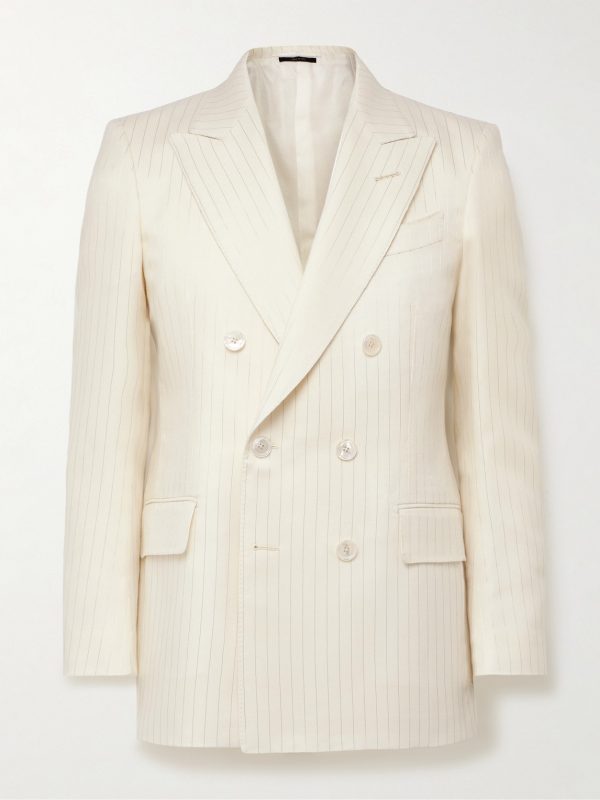 Dyllan Double-Breasted Metallic Striped Wool-Blend Suit Jacket Dyllan Double-Breasted Metallic Striped Wool-Blend Suit Jacket