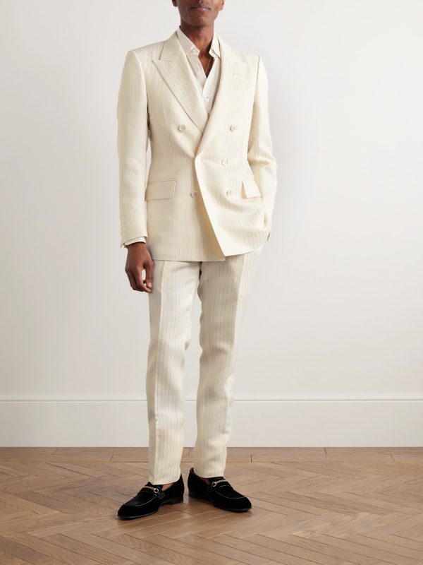 Dyllan Double-Breasted Metallic Striped Wool-Blend Suit Jacket - OU Dyllan Double-Breasted Metallic Striped Wool-Blend Suit Jacket - OU
