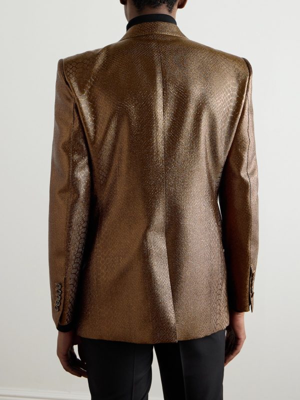 Slim-Fit Croc-Effect Coated Wool-Blend Tuxedo Jacket - BK