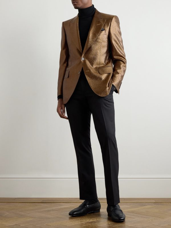 Slim-Fit Croc-Effect Coated Wool-Blend Tuxedo Jacket - OU