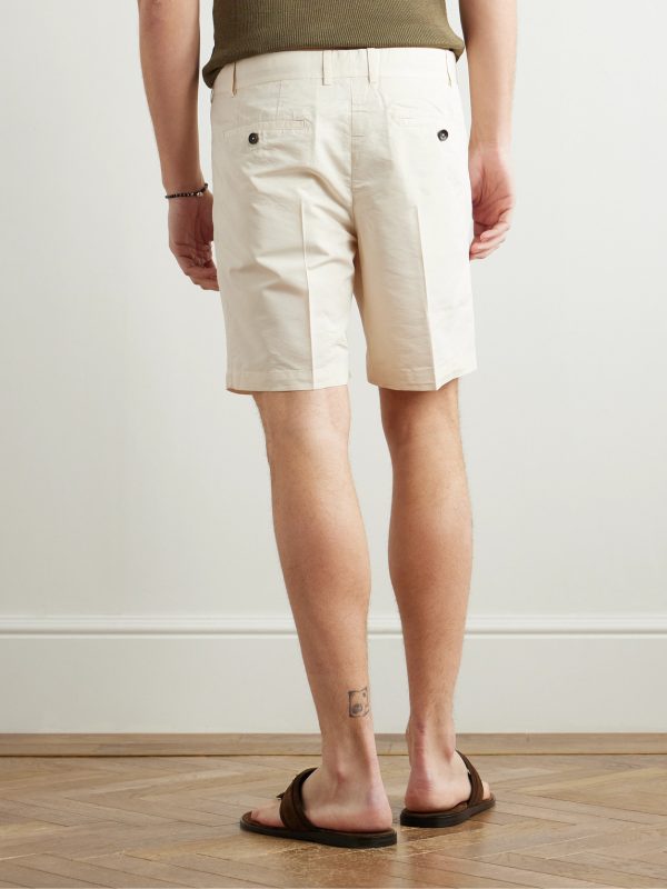 Straight-Leg Pleated Cotton and Silk-Blend Poplin Shorts - BK Straight-Leg Pleated Cotton and Silk-Blend Poplin Shorts - BK