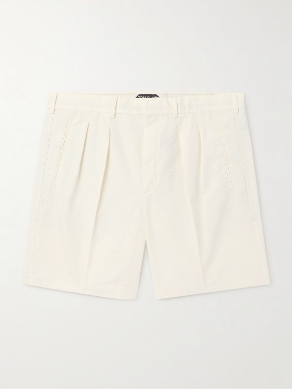 Straight-Leg Pleated Cotton and Silk-Blend Poplin Shorts Straight-Leg Pleated Cotton and Silk-Blend Poplin Shorts