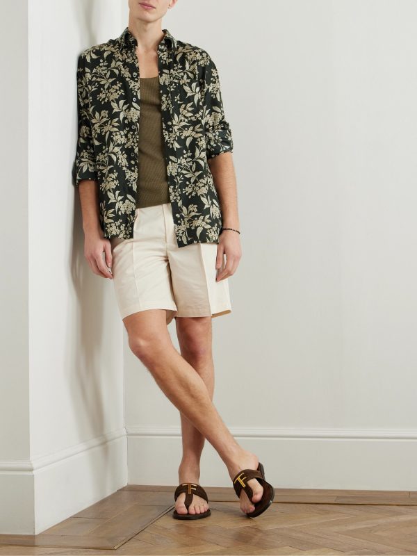 Straight-Leg Pleated Cotton and Silk-Blend Poplin Shorts - OU Straight-Leg Pleated Cotton and Silk-Blend Poplin Shorts - OU