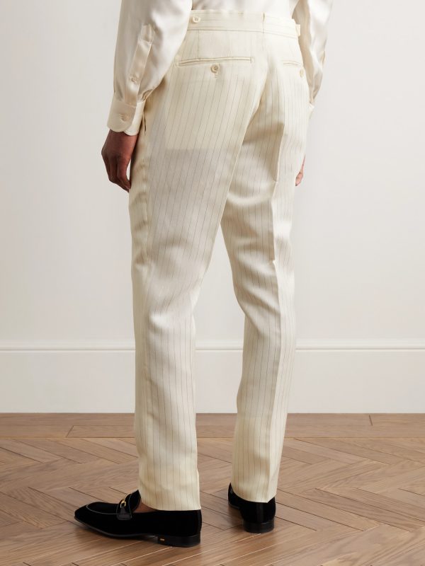 Slim-Fit Metallic Striped Wool-Blend Suit Trousers - BK Slim-Fit Metallic Striped Wool-Blend Suit Trousers - BK