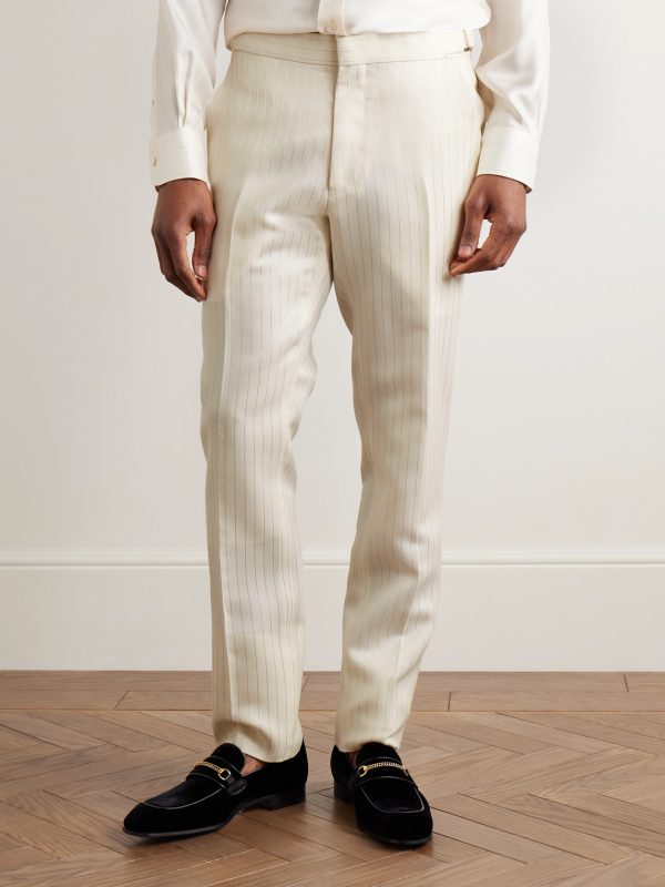 Slim-Fit Metallic Striped Wool-Blend Suit Trousers - FR Slim-Fit Metallic Striped Wool-Blend Suit Trousers - FR