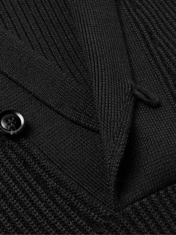 Slim-Fit Shawl-Collar Ribbed Merino Wool-Blend Half-Placket Sweater - CU